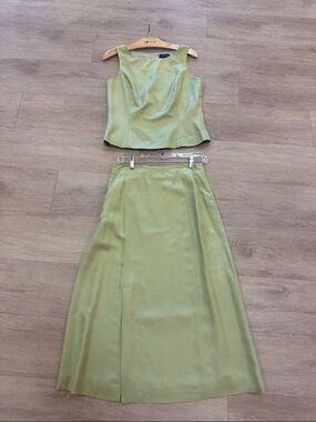 Ann Taylor Green Silk Sleeveless Top and A-Line Skirt -